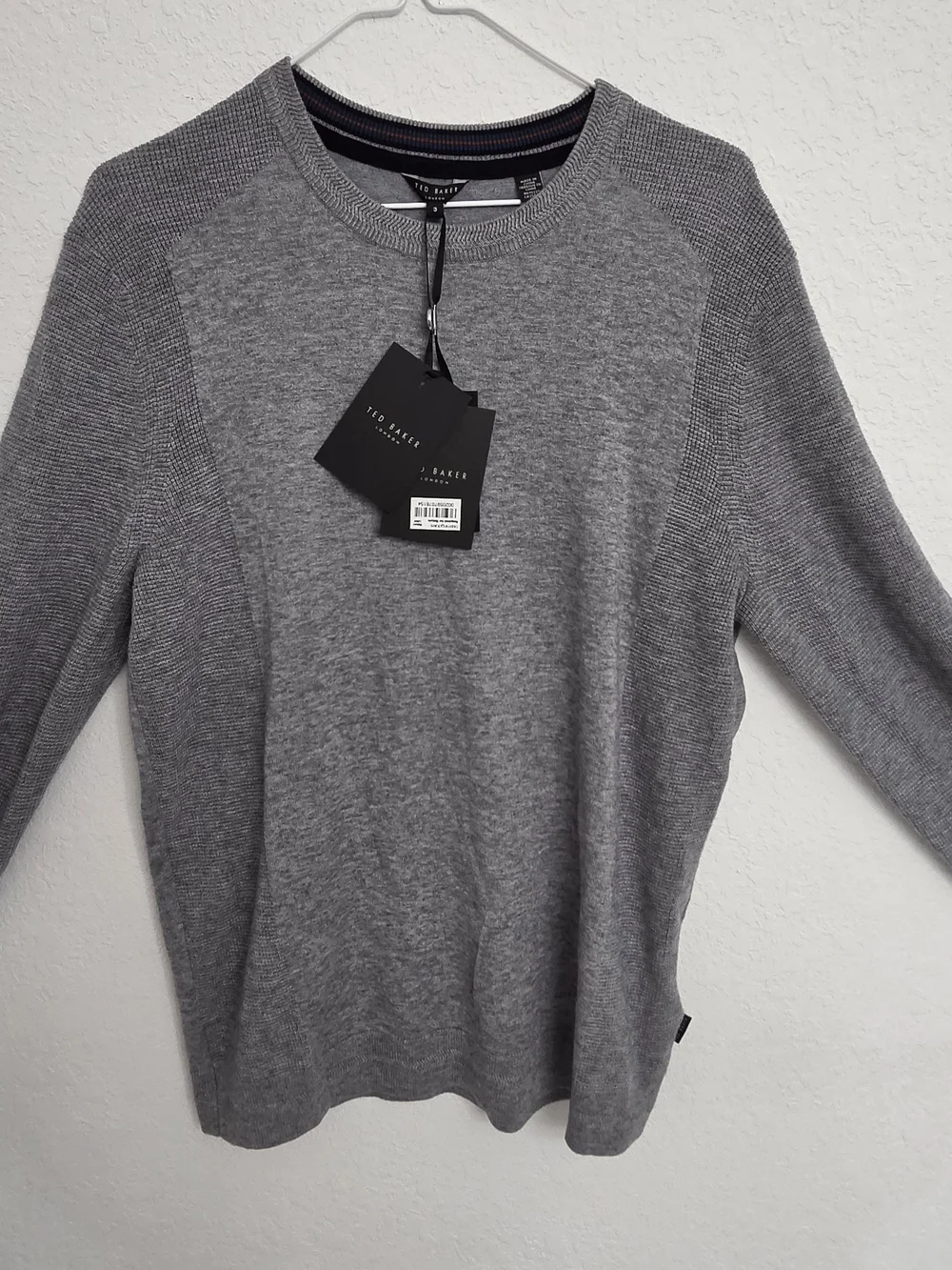 Ted Baker Men's Grey Textured Crewneck Sweater